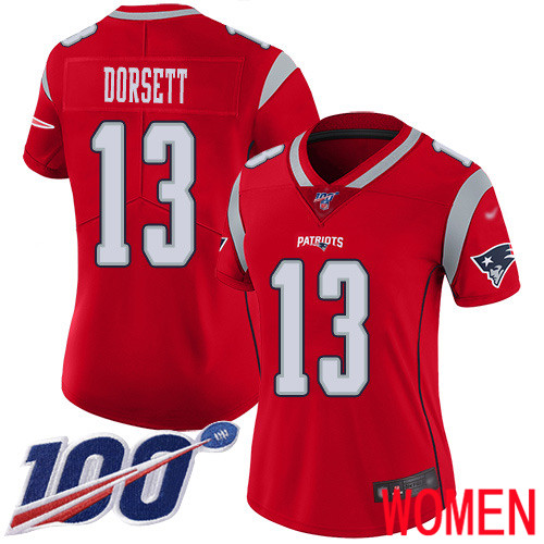New England Patriots Football #13 100th Season Inverted Limited Red Women Phillip Dorsett NFL Jersey->women nfl jersey->Women Jersey